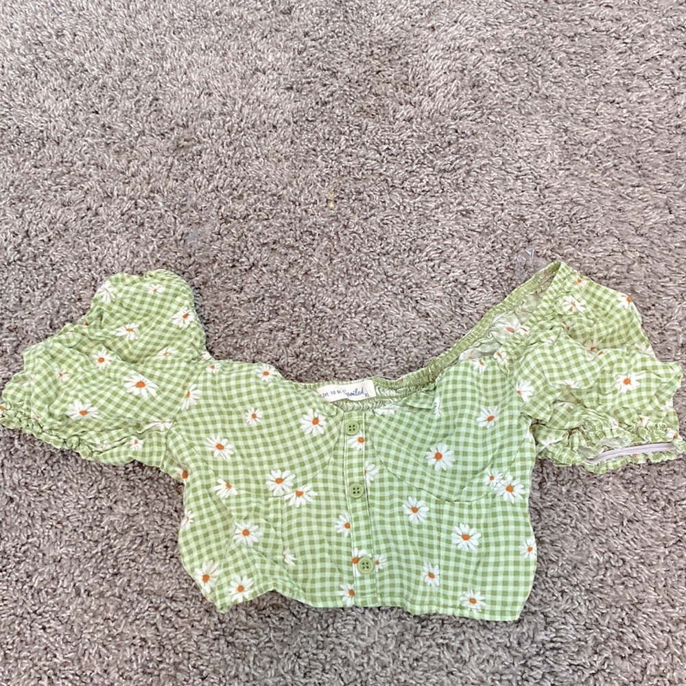 green gingham flower crop top